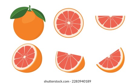 Grapefruit set. Organic fresh grapefruit isolated on white.
