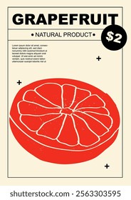 Grapefruit. Set of posters of fruits and citrus in a abstract draw design. Label or poster, price tag. Simple, flat design. Patterns and backgrounds. Perfect for poster, cover, banner.	