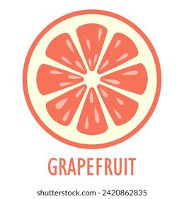 Grapefruit slice icon, tropic fruit vector cartoon isolated on white background. Simple flat illustration of grapefruit cross section