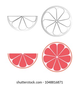 Grapefruit slice isolated on white background. Colorfull and graphics set of vector illustrations. Flat design.