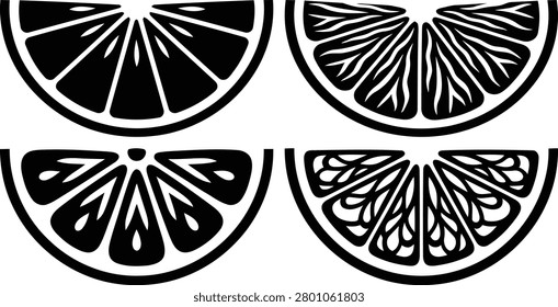Grapefruit slice silhouette vector illustration with detailed fruit segments