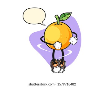 Grapefruit spinning with speech bubble cartoon. Mascot Character vector.