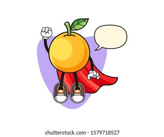 Grapefruit super hero with speech bubble cartoon. Mascot Character vector.