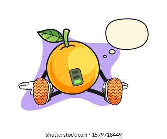 Grapefruit tired with thought bubble cartoon. Mascot Character vector.