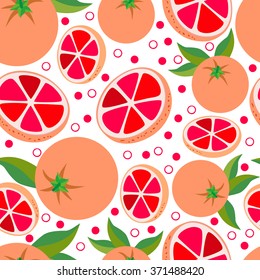Grapefruit. Vector seamless background with grapefruits on white background. Vegetarian. Elements for your design.Textile and wallpaper background. Series of food and drink.