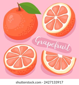 Grapefruits. Halb, in Scheiben geschnitten und ganz frische rote Grapefruit. Bio-Obst, Zitrusfrüchte. 
