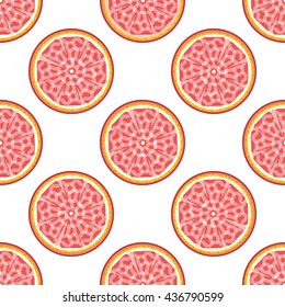 Grapefruits on white background abstract seamless pattern. Juicy fruit graphic design. Modern spring and summer stylish abstract illustration. Template for prints decoration. Vector illustration..