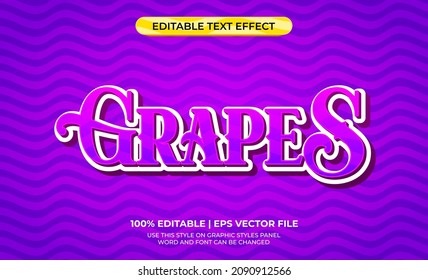 Grapes 3d text effect with purple theme. typography template for produk from wine or grape