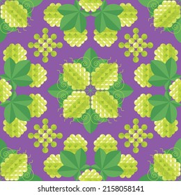 Uvas de fondo abstracto de mosaico geométrico. Patrón de fruta de jardín creativo y moderno. Textura, adorno para papel pintado, papel, textil, tela, embalaje, decoración casera