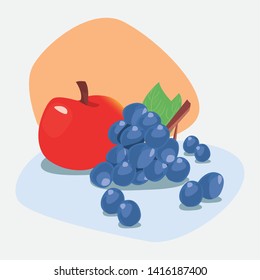 grapes and apple fresh delicious fruit nutrition vector ilustration