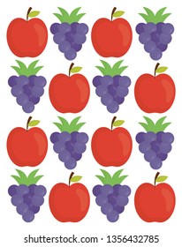 grapes and apple fresh fruits pattern