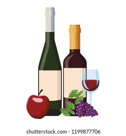 Grapes and apple wine bottles