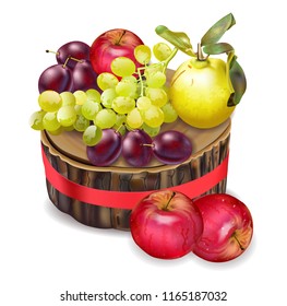 Grapes, apples and plums Vector realistic. Autumn fall harvest