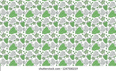 Grapes background. Seamless pattern. Hand drawn fresh berry. Multicolored vector sketch. Colorful doodle wallpaper. Green print