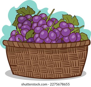 grapes in a basket cartoon vector