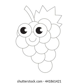 Grapes to be colored. Coloring book to educate kids. Learn colors. Visual educational game. Easy kid gaming and primary education. Simple level of difficulty. Coloring pages.