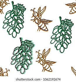 Grapes and bee vector seamless pattern.Seamless pattern can be used for wallpaper, pattern fills, web page background,surface textures.