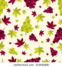 Grapes berries and leaves seamless pattern. Vector concept illustration for winery design