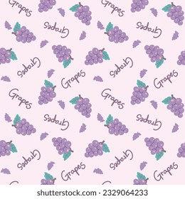 Grapes berry seamless pattern with word label