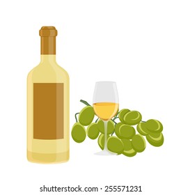 Grapes with a bottle of wine and full glass.