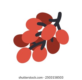 Grapes bunch. Berries cluster growing on branch, icon. Fresh ripe fruits on sprig. Healthy sweet vitamin eating, organic food. Flat graphic vector illustration isolated on white background