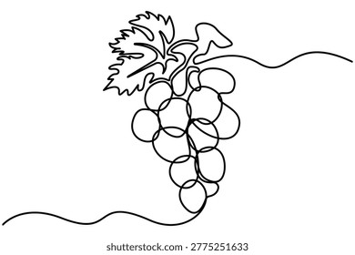Grapes bunch continuous line drawing simple outline minimalist style isolated vector illustration.fruit single line art elegant continuous line.Grapes vine one line drawing.