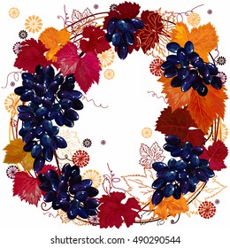 Grapes. Bunch of grapes. Frame and a wreath of vine and grapes. vector illustration. Background. design elements. 