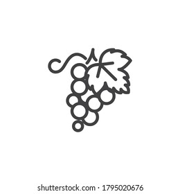 Grapes bunch line icon. linear style sign for mobile concept and web design. Grapes with leaf outline vector icon. Symbol, logo illustration. Vector graphics