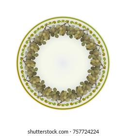 Grapes bunches on plate vector illustration