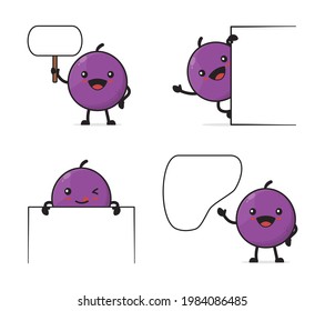 grapes cartoon. and a blank board, isolated on a white background