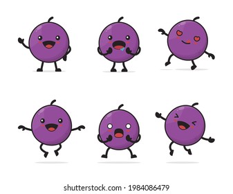 grapes cartoon. with different facial expressions and poses isolated on a white background