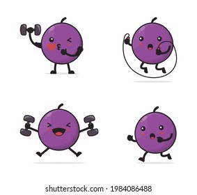 caricatura de uvas. con el concepto de fitness aislado de fondo blanco