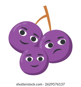 Grapes colorful collection of adorable fruit and vegetable characters with various facial expressions in cartoon style.