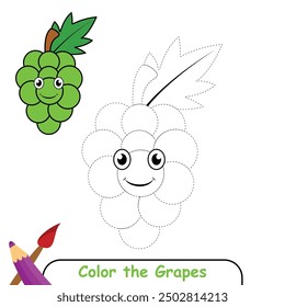 Grapes coloring page colored illustration, coloring book or coloring page for kids, grapes line drawing, grapes vector illustration