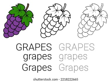 Grapes Coloring Page for Kids. Connect the dots. Vector illustration isolated on white.