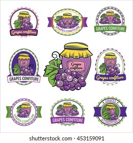 Grapes confiture lable. Colored vector illustration
