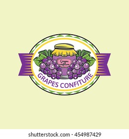 Grapes confiture lable. Colored vector illustration