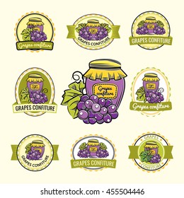 Grapes confiture lable. Colored vector illustration