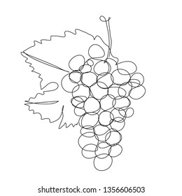 Grapes Continuous one line art. Grapes fruit. Hand drawn modern minimalistic design for creative logo, icon or emblem.