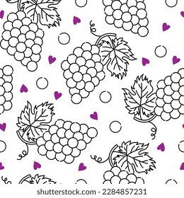 Grapes with cute hearts seamless pattern vector file on isolated white background. It can be used for wallpaper, home decoration, Art, print, packaging design, fashion, etc.
