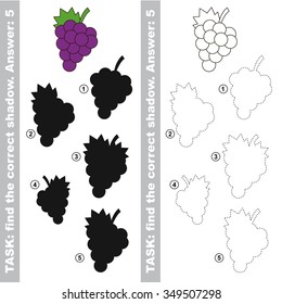 Grapes with different shadows to find the correct one. Compare and connect object with it true shadow.