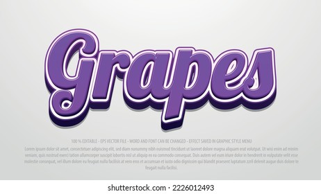 Grapes editable text effect template with 3d style use for logo and business brand