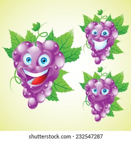 Grapes face expression cartoon character set
