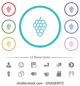 Uvas iconos de color plano en contornos de forma circular. 12 íconos adicionales incluidos.