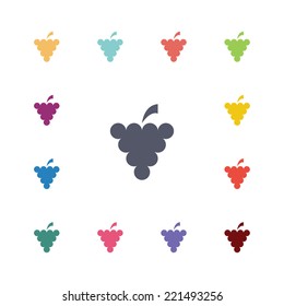 grapes flat icons set. Open round colorful buttons. Vector 