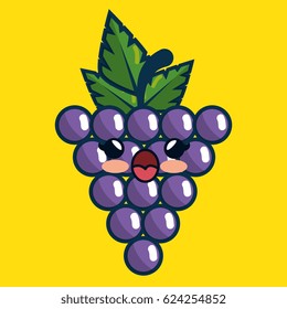 grapes fresh fruit character handmade drawn