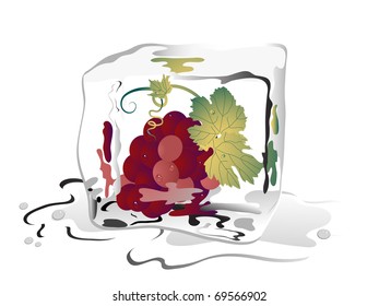 Grapes frozen in ice cube