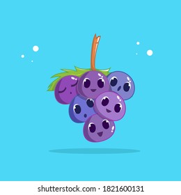 Grapes Fruit Character Icon, Vector illustration