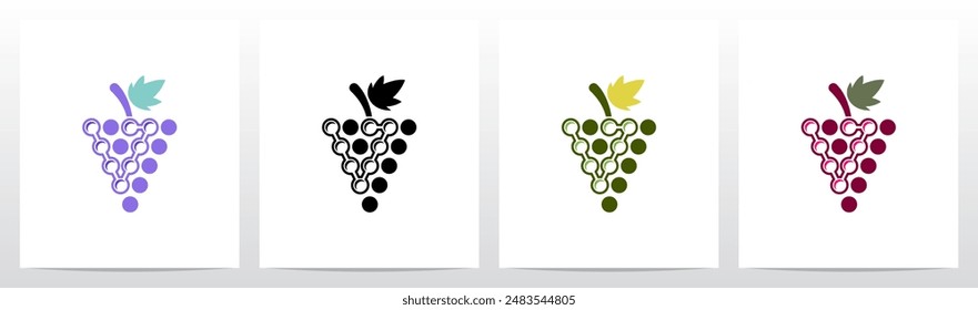 Grapes Fruit Circles Letter Initial Logo Design V