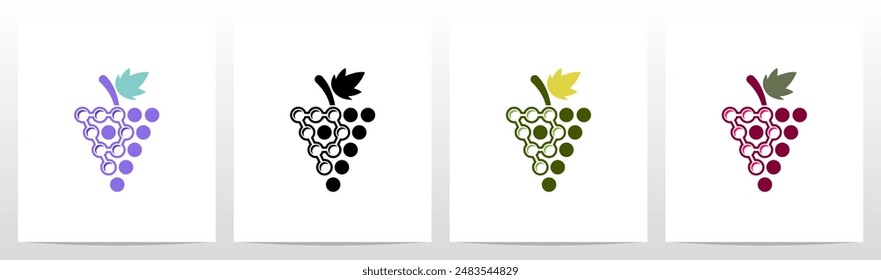 Uvas Círculos de Frutas Letra Inicial Logo Design P